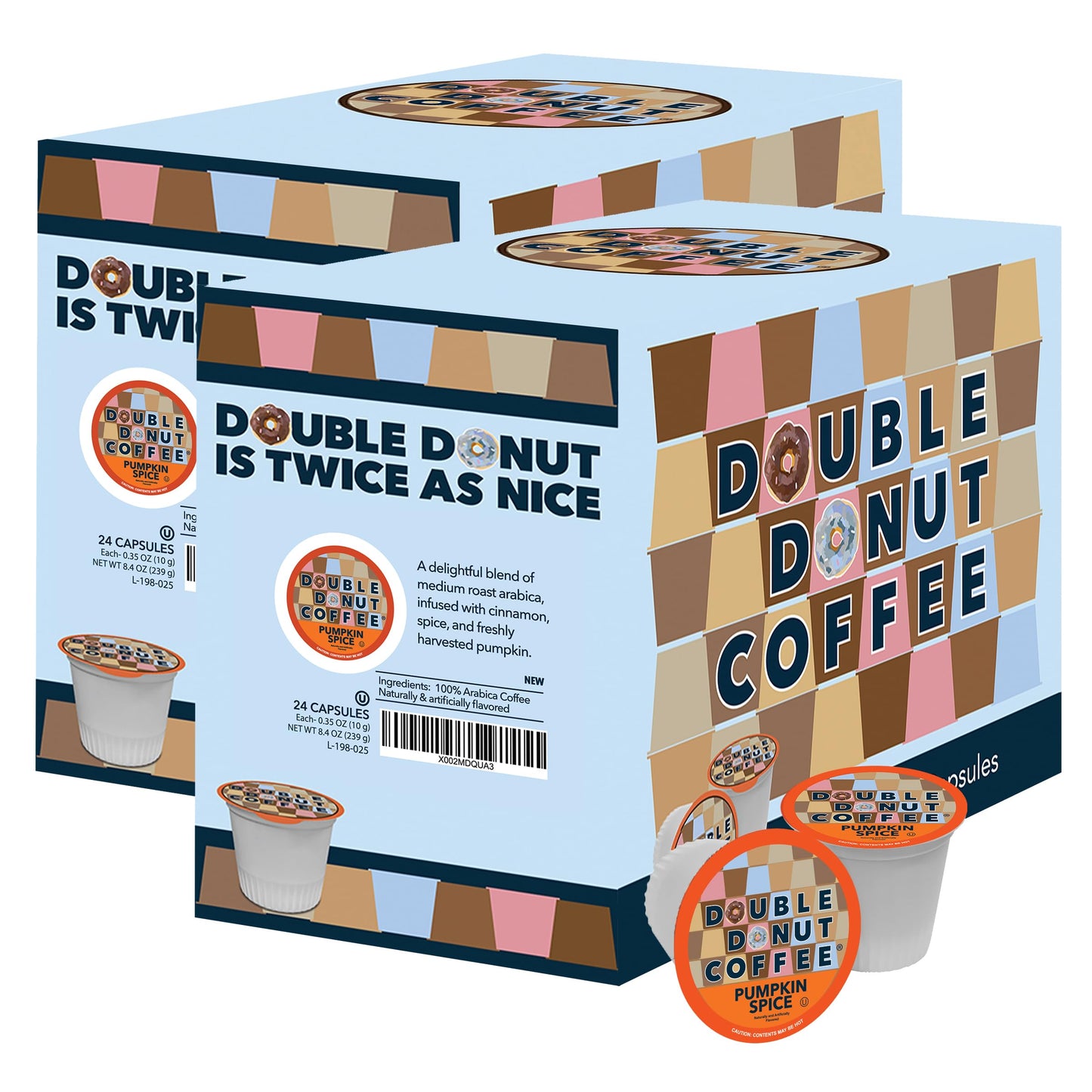 Double Donut Coffee Pumpkin Spice Coffee Pods, Medium Roast, 48 Count for Keurig K Cups