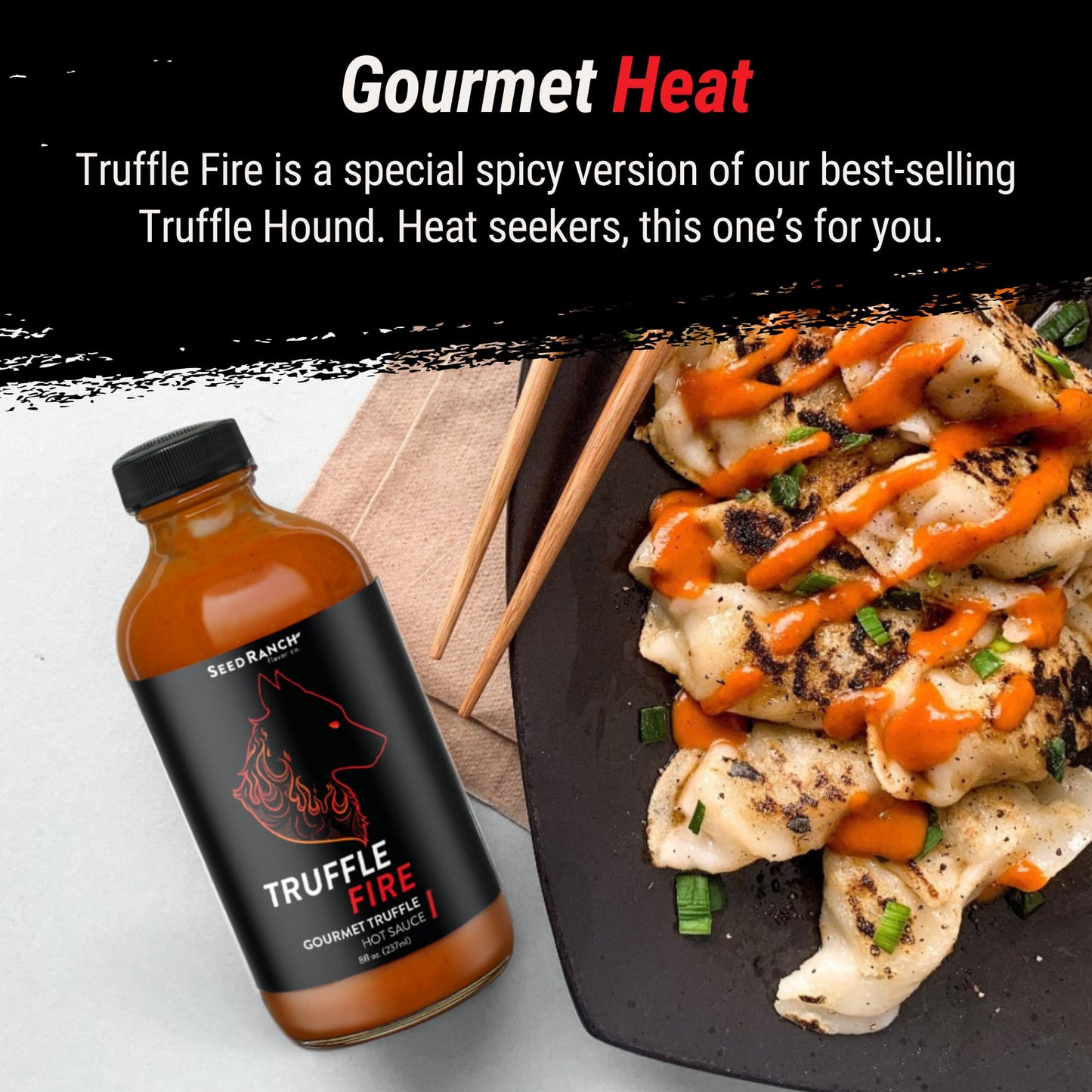 Seed Ranch Gourmet Truffle Fire Hot Sauce - Spicy Heat - Spicy & Savory Truffle Hot Sauce with Chile de Arbol, Ghost Pepper & Ca