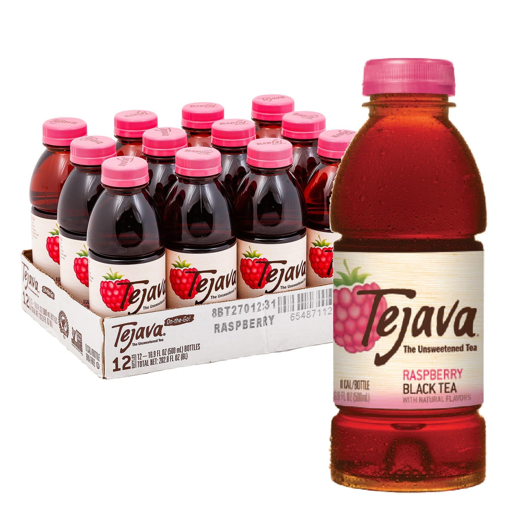 Tejava Unsweetened Raspberry Black Iced Tea, 16.9Oz Pet Bottles, Award Winning, Non-Gmo-Verified, From Rainforest Alliance-Certi