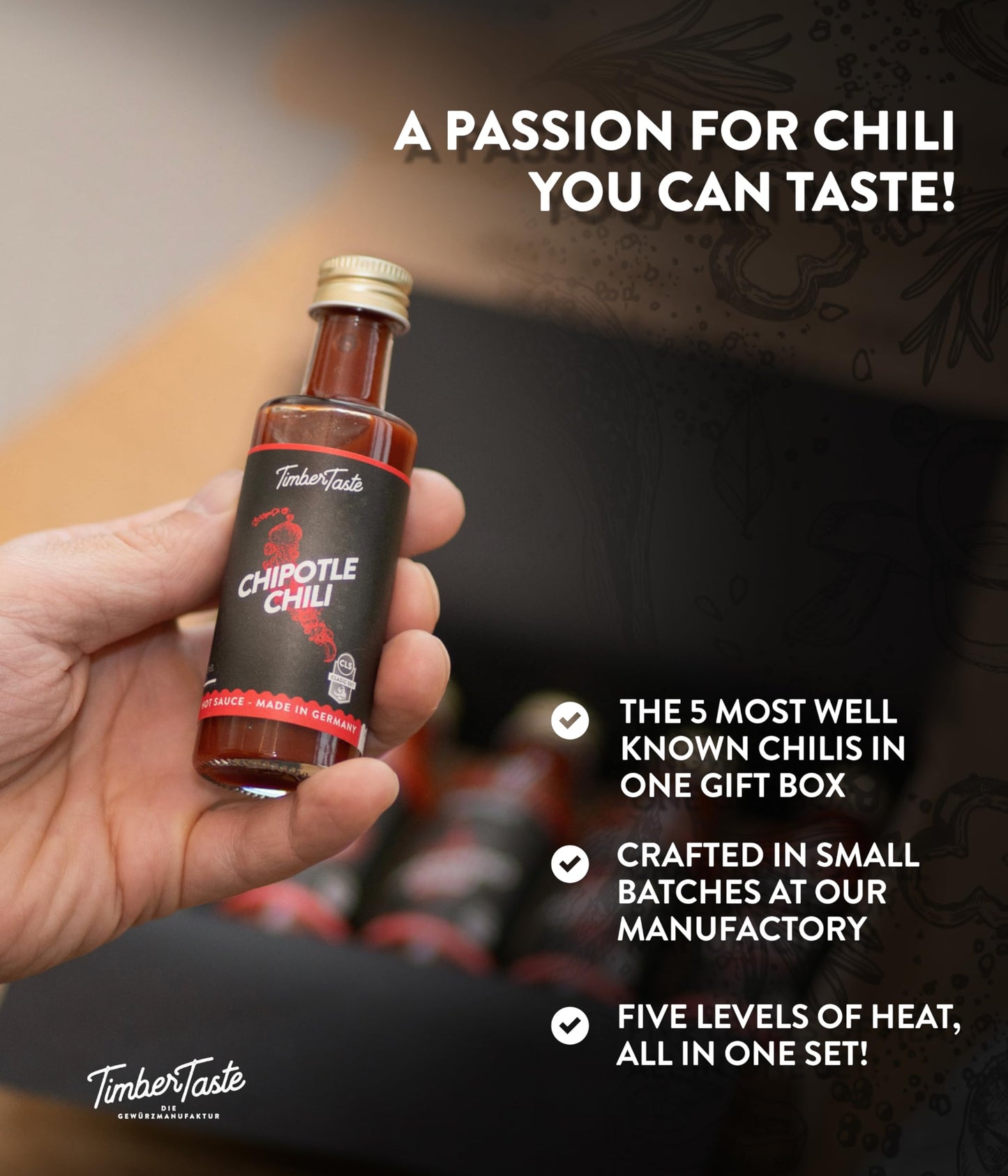 Timber Taste Classic Hot Sauce Gift Set [5X1.35 Oz] Hot Sauce Variety Pack - Spicy Condiment Set For Heat Lovers In Mini Bottles