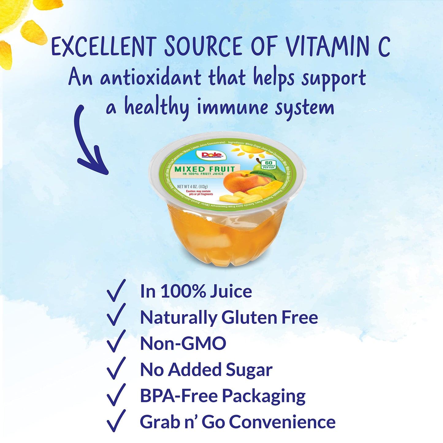 Dole Fruit Bowls Mixed Fruit In 100% Juice Snacks, 4Oz 36 Total Cups, Gluten & Dairy Free, Bulk Lunch Snacks For Kids & Adults
