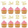 24Pcs 2Nd Birthday Cupcake Toppers Glitter Second Birthday Two Cupcake Picks For Baby Shower 2Nd Birthday Anniversary Party Cake