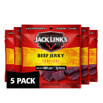 Jack Links Beef Jerky, Teriyaki, Multipack Bags - Flavorful Meat Snacks for Lunches, Ready to Eat Protein Snacks, Individual Packs - 7g of Protein, Made with 100% Beef - 0.625 oz (Pack of 5)