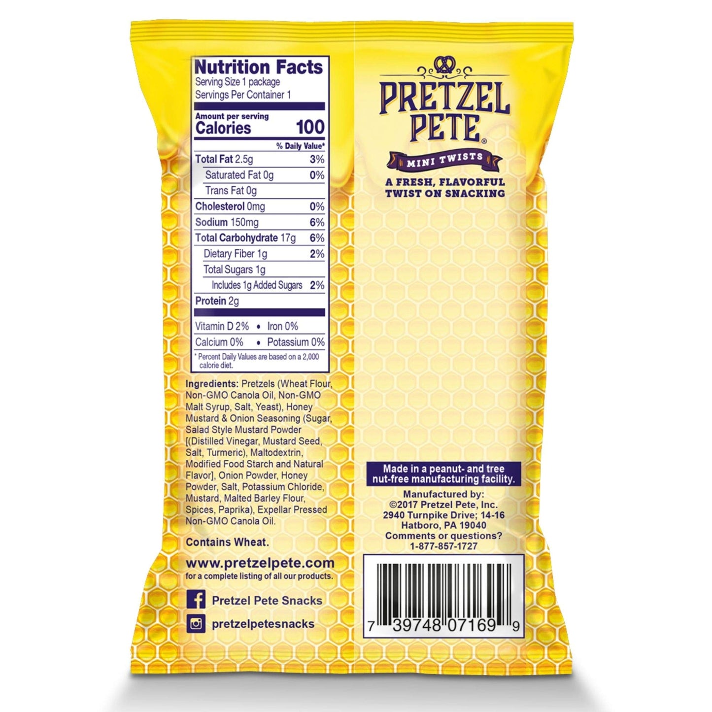 Pretzel Pete Honey Mustard & Onion Seasoned Mini Twist Pretzels, 100 Calories, Non-GMO Ingredients, Small Batch, Bold Flavor, 0.