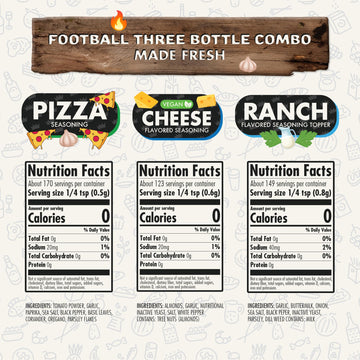 Flavor God Football Combo Pack - Spices, Topper & Seasoning Gift Set - Pizza, Cheese, Ranch - Premium All Natural - Pack of 3