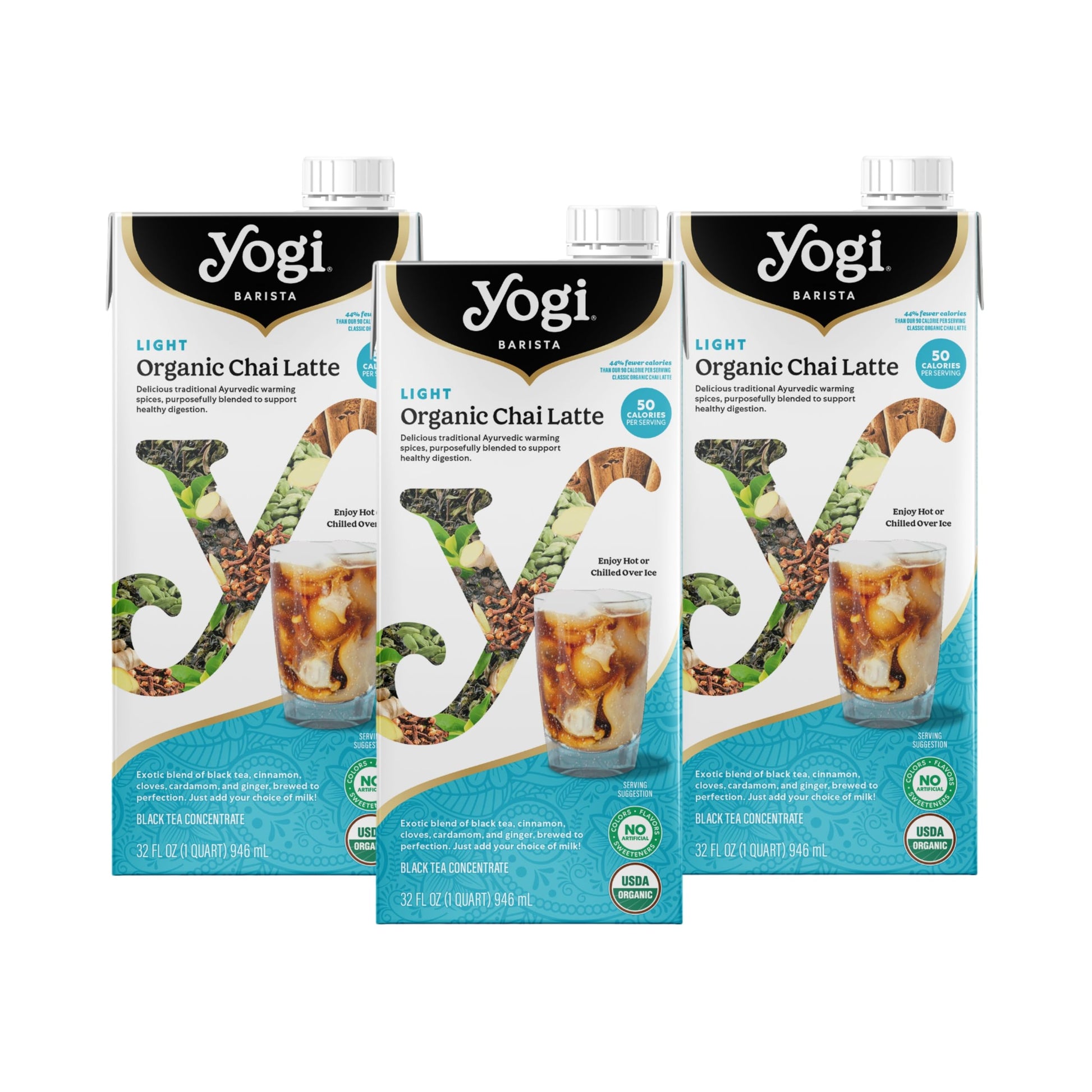 Yogi Barista Light Organic Chai Latte - 32 Fluid Oz (3 Pack) - Organic Chai Tea Concentrate - Supports Healthy Digestion - Inclu