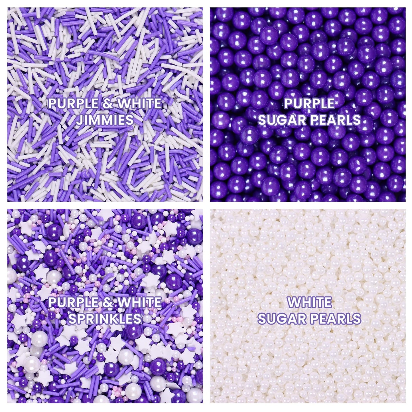 Sprinkles for Cake Decorating Edible Purple and White Jimmies Nonpareils Sugar Pearl Sprinkles Mix for Cookie Ice Cream Candy Ch