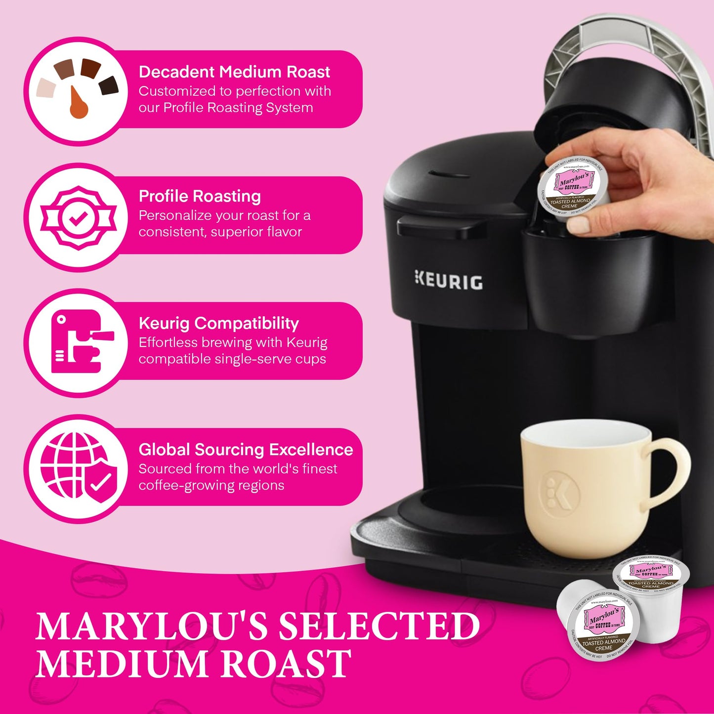 Marylous Coffee - Toasted Almond Crme Flavored Coffee, Delicious Medium Roast Gourmet Coffee Compatible With Keurig Coffee Maker