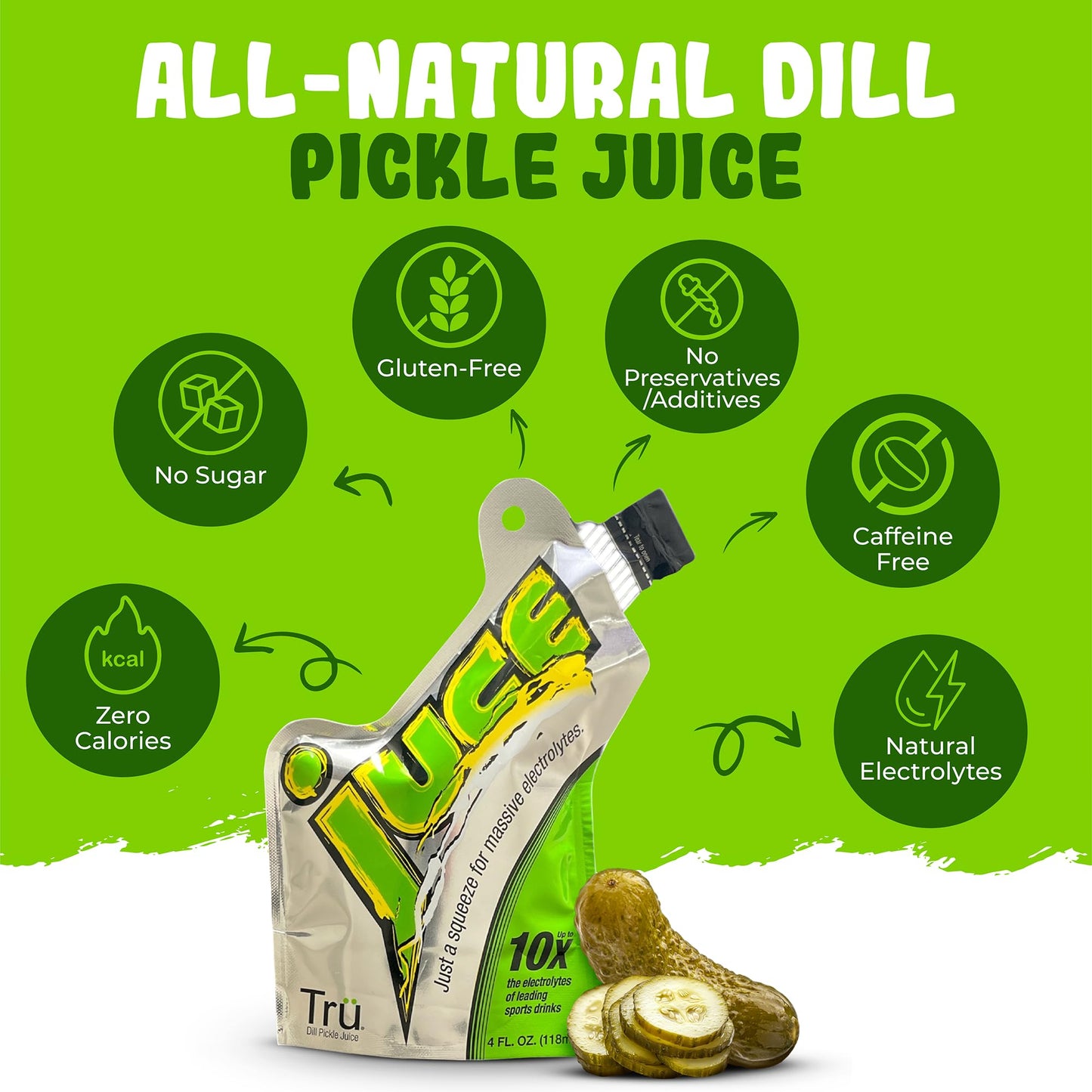 Juce Organic Pickle Juice Shot - 10X Electrolytes, Gluten Free, Caffeine Free, 4 Oz Pouch (6 Pack)