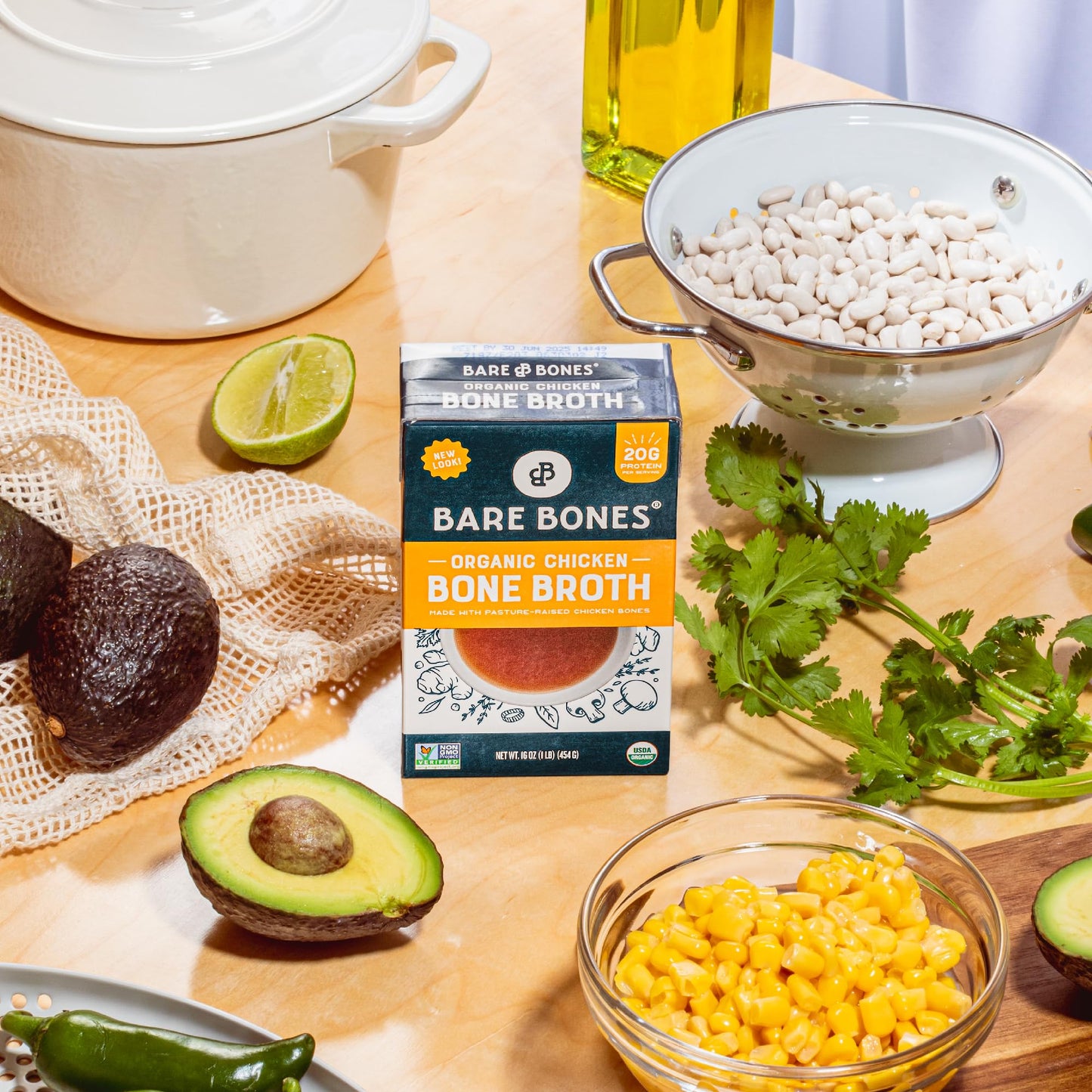 Bare Bones Organic Chicken Bone Broth | Pour w/Pasture-Raised Protein & Collagen for Cooking & Sipping | No Artificial Flavors N
