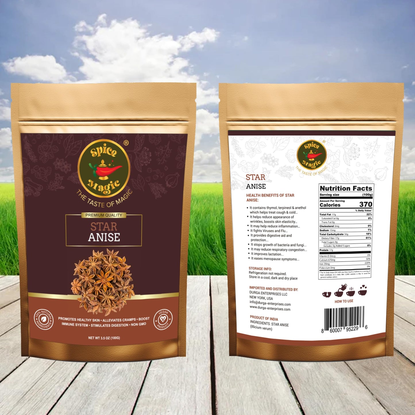 Spice Magic Star Anise - Premium Quality, Fresh & Aromatic, Non-Gmo, Perfect For Tea, Baking, And Cooking 3.5 Oz