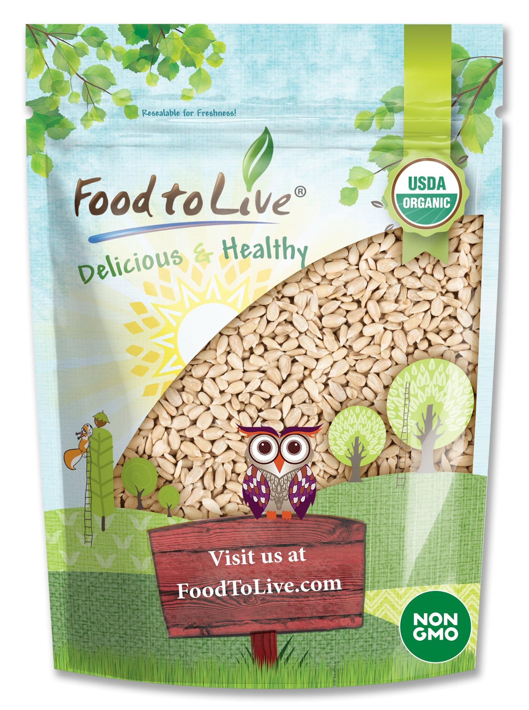 Food to Live - Organic Sunflower Seeds, 1 Pound - Hulled, Raw, Non-GMO, Dried Kernels, Unsalted, Kosher, Vegan, Keto, Paleo, Sir