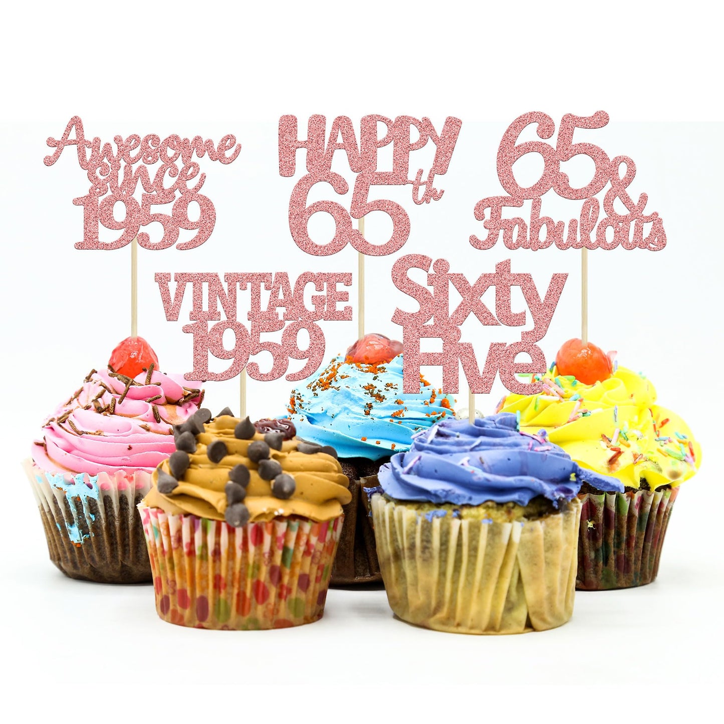 Gyufise 30Pcs Rose Gold Vintage 1958 Cupcake Toppers 65Th Birthday Cupcake Toppers Awesome Since 1958 Hello 65 Cake Topper Sixty