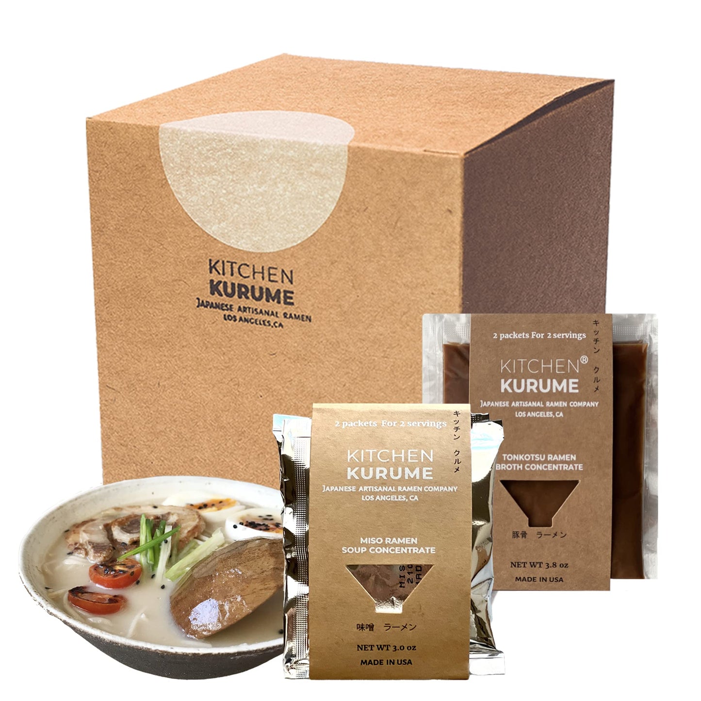 Kitchen Kurume Tonkotsu Ramen Broth Concentrate (Pack Of 6) & Miso Ramen Soup Base Concentrate (Pack Of 4) Assorted, Made In Usa