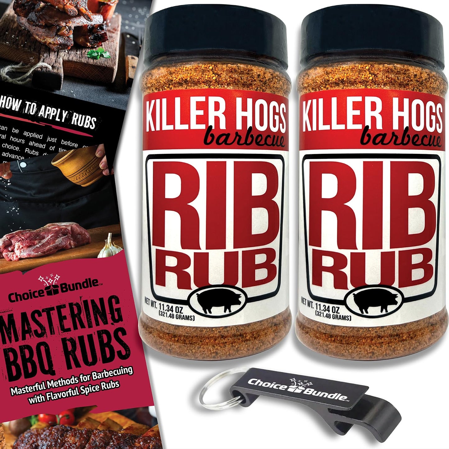Removeer Hogs Rib Rub Top-Grade Bbq Barbecue Spice Seasoning 2 Pk (22.68 Oz) + Guide & Bottle Opener (4 Items)!