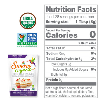 Swerve Organic Monk Fruit Blend Confectioners Sugar Replacement Sweetener, 8 Ounce (Pack of 1)