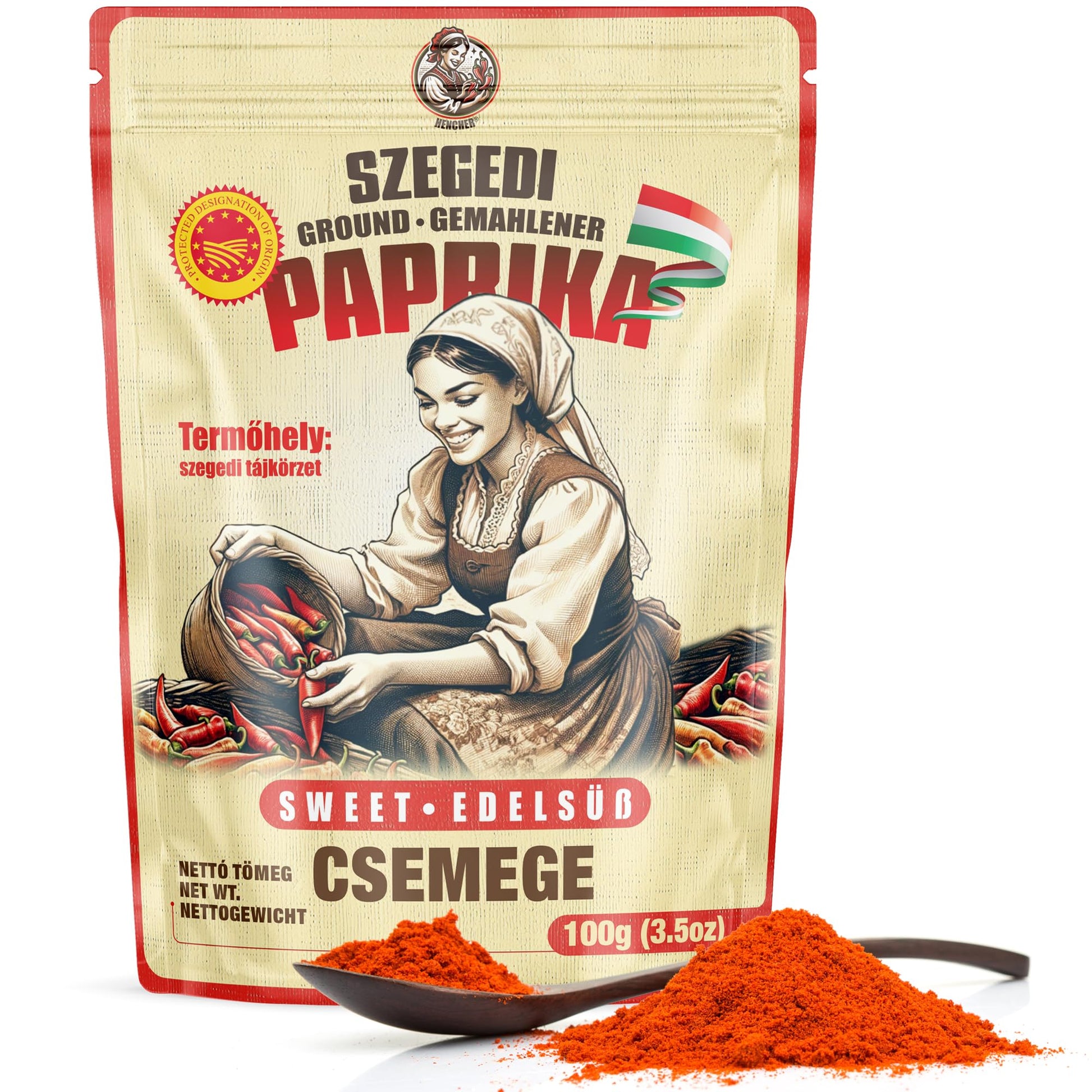 Hungarian Sweet Paprika from Szeged, Hungary (3.5oz/100g) Mild Paprika Spice Powder, Non-GMO, No Additives