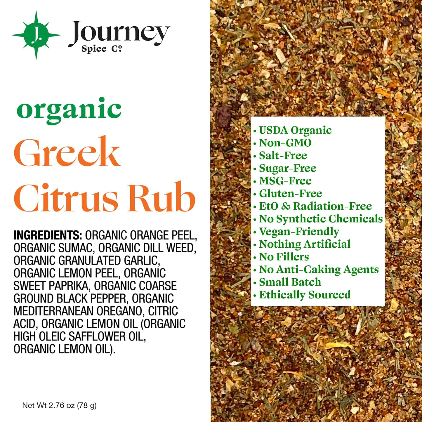 Organic Greek Citrus Rub By Journey Spice Co. | Gourmet Mediterranean Herb Spice Seasoning Blend For Fish, Chicken, Poultry, Veg