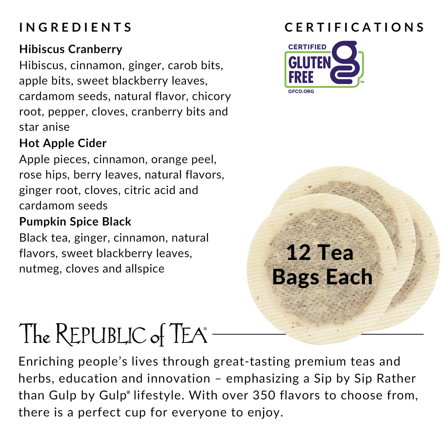 The Republic of Tea Harvest Stackable Tea Tin Autumn Assortment 36 Tea Bags 12 Count Pack of 3