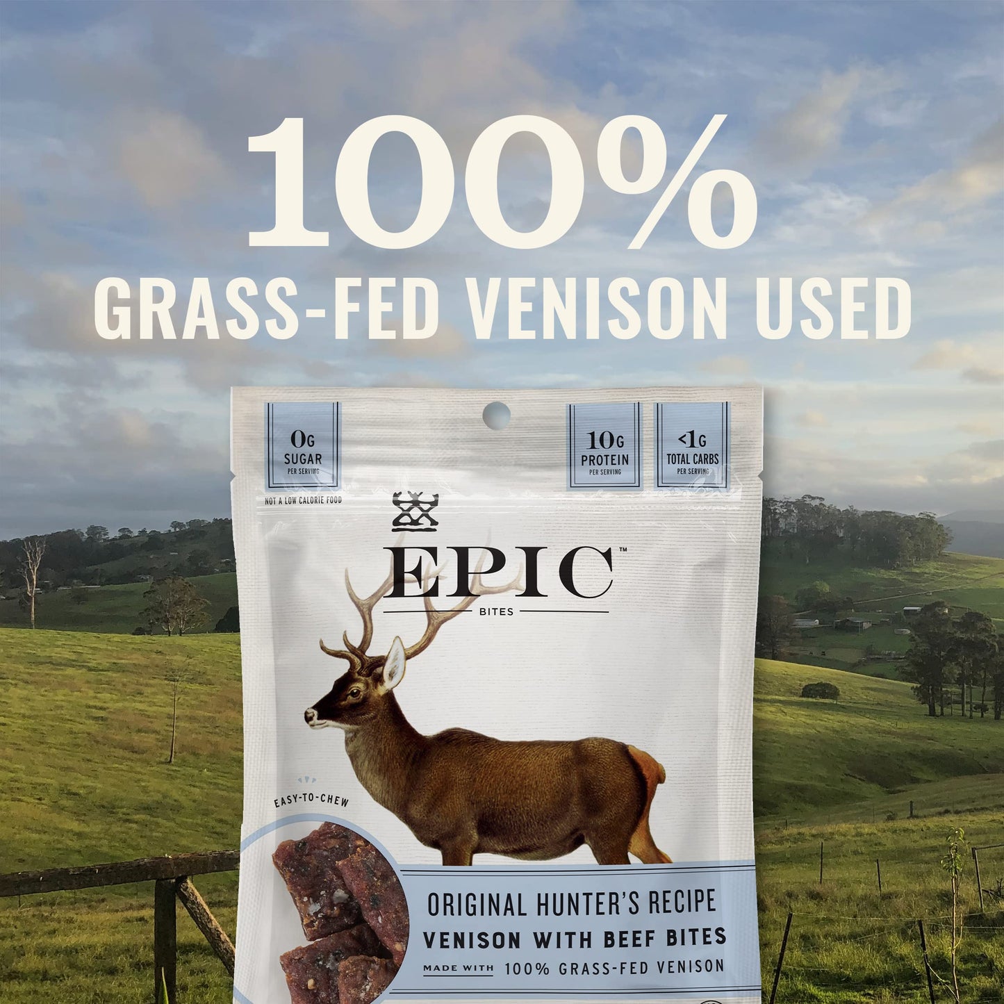 EPIC Venison with Beef Bites, Original Hunters Recipe, Keto Friendly, Whole30 Approved, Gluten Free, 8 Count, 20 oz