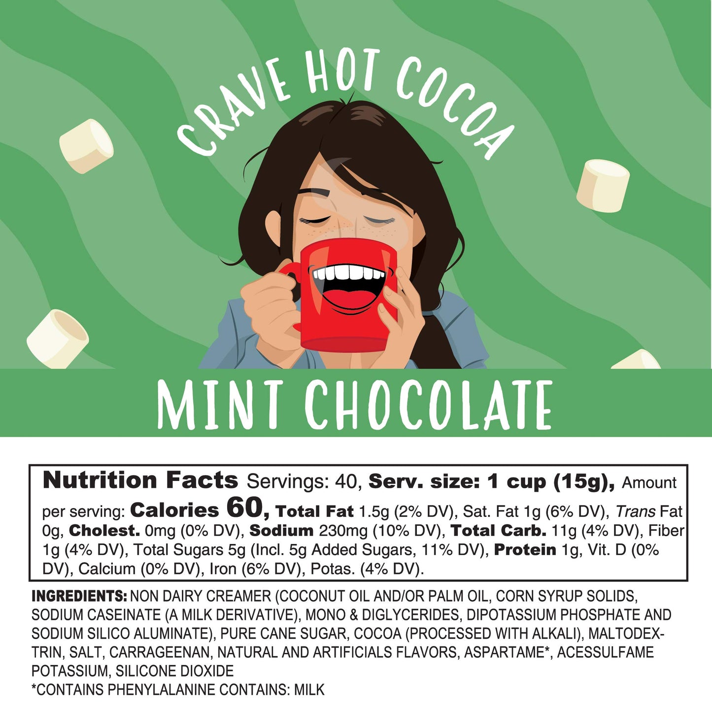 Crave Beverages Hot Chocolate Pods, Mint Chocolate, 40 Count, Compatible with 2.0 K-Cup malt-inspired