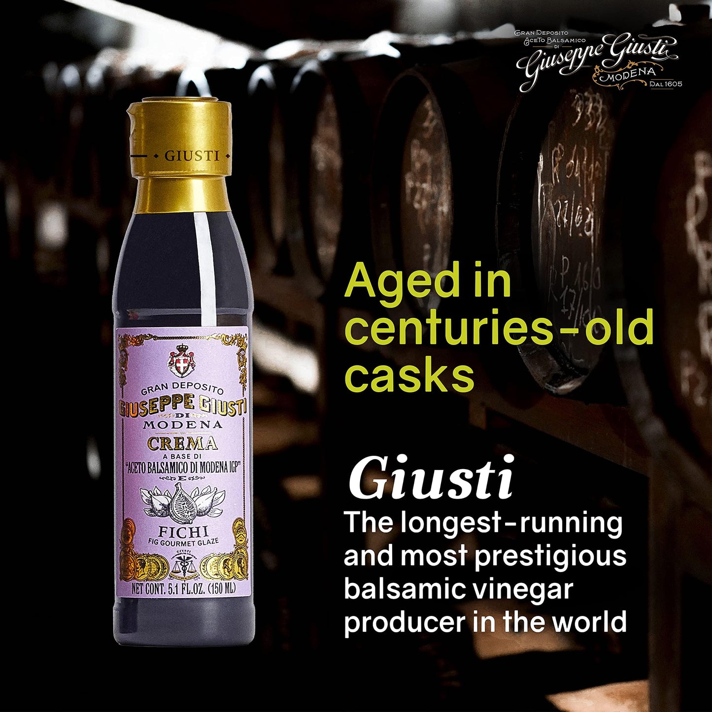 Giusti Fig Balsamic Vinegar Glaze Condiment, 5.07 Fl Oz, Rich & Tangy, Balsamic Vinegar of Modena Black