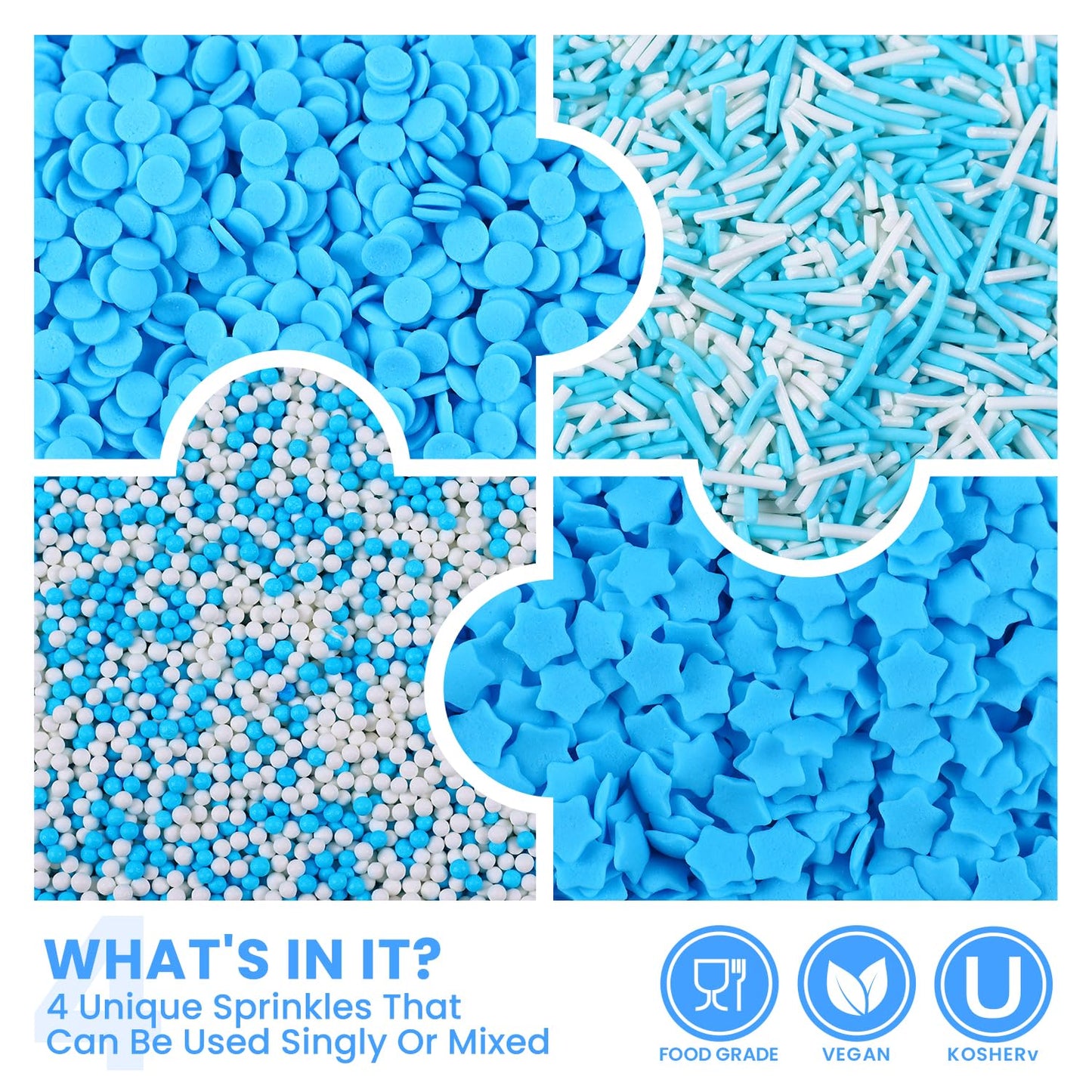 Blue Sprinkles Set, Edible Winter Sprinkles For Cake Decorating, White Nonpareils Sprinkles For Cupcake Toppers Baking Cookies I