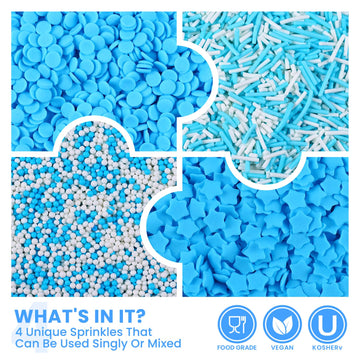 Blue Sprinkles Set, Edible Winter Sprinkles For Cake Decorating, White Nonpareils Sprinkles For Cupcake Toppers Baking Cookies I