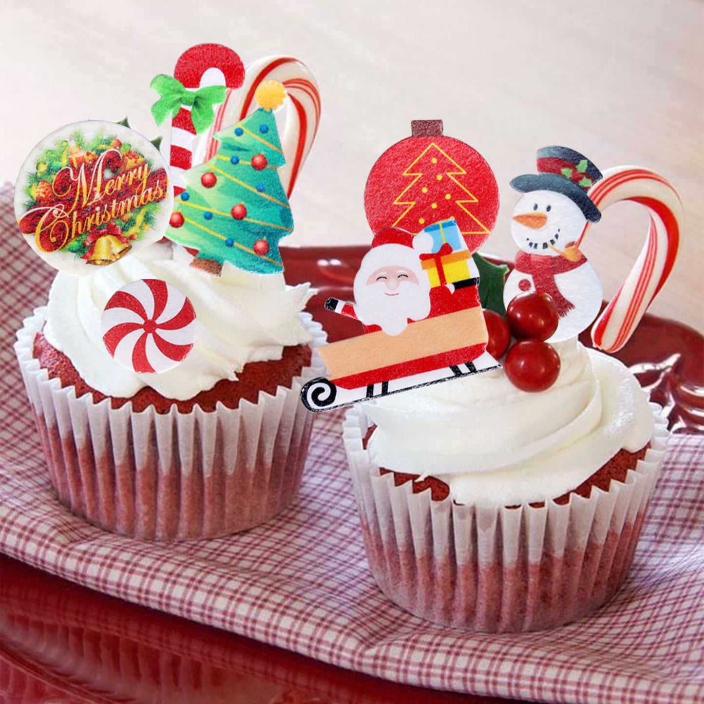 60 Pcs Edible Cupcake Toppers - Santa Claus, Snowman, Christmas Tree Picks - Merry Christmas Cake Decorations For Xmas, New Year & Birthday Parties