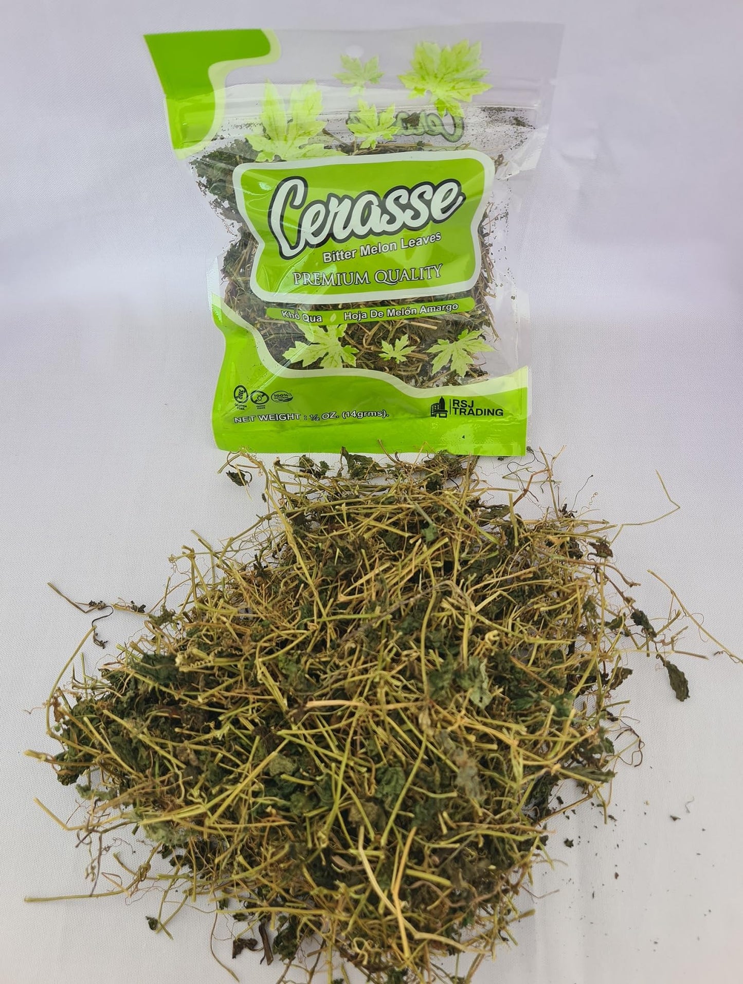RSJ Trading Cerasse Tea, Bitter Melon Bush Tea, Wildcrafted, 0.75oz, Green Yellowish, Resealable Bag, 3 Pack and 5 Pack