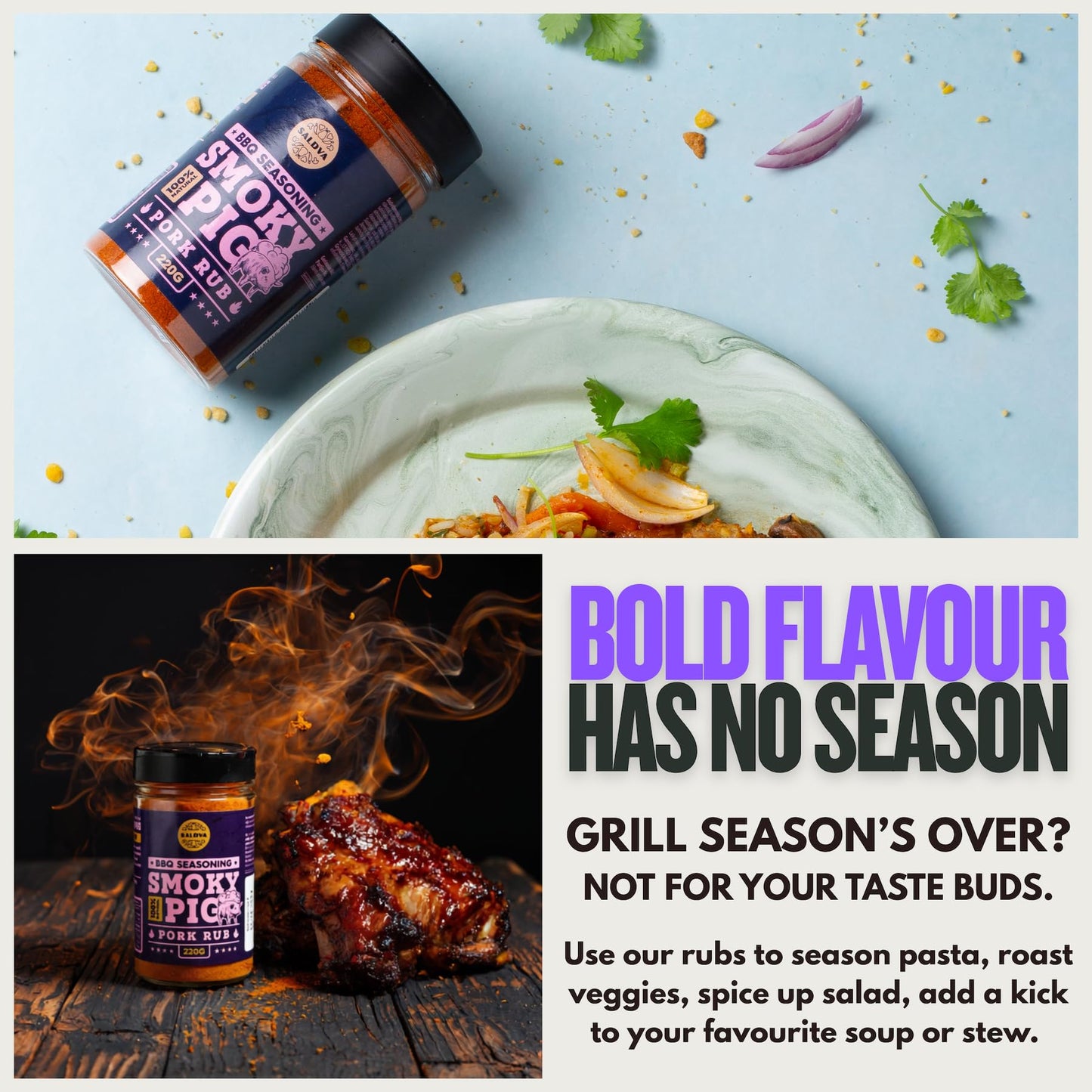 SALDVA Smoky Pig BBQ Pork Rub - 100% Natural Seasoning - 220g (7.76 oz) Large Jar