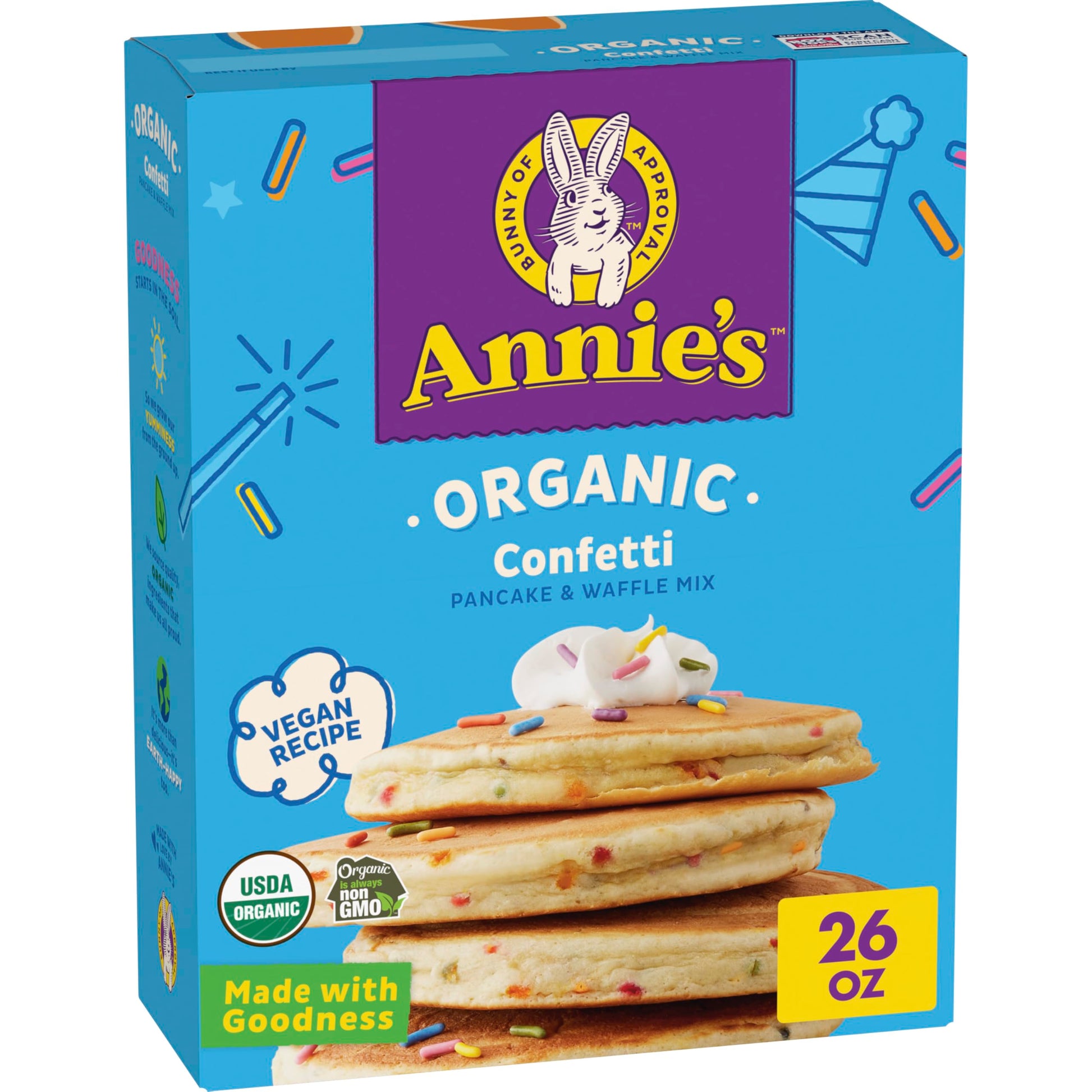 Annies Organic Pancake and Waffle Mix, Confetti, Vegan Recipe, 26 oz