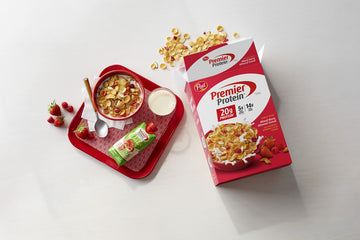 Premier Protein Mixed Berry Almond cereal, high protein cereal, protein rich breakfast or snack made with real berries and almon