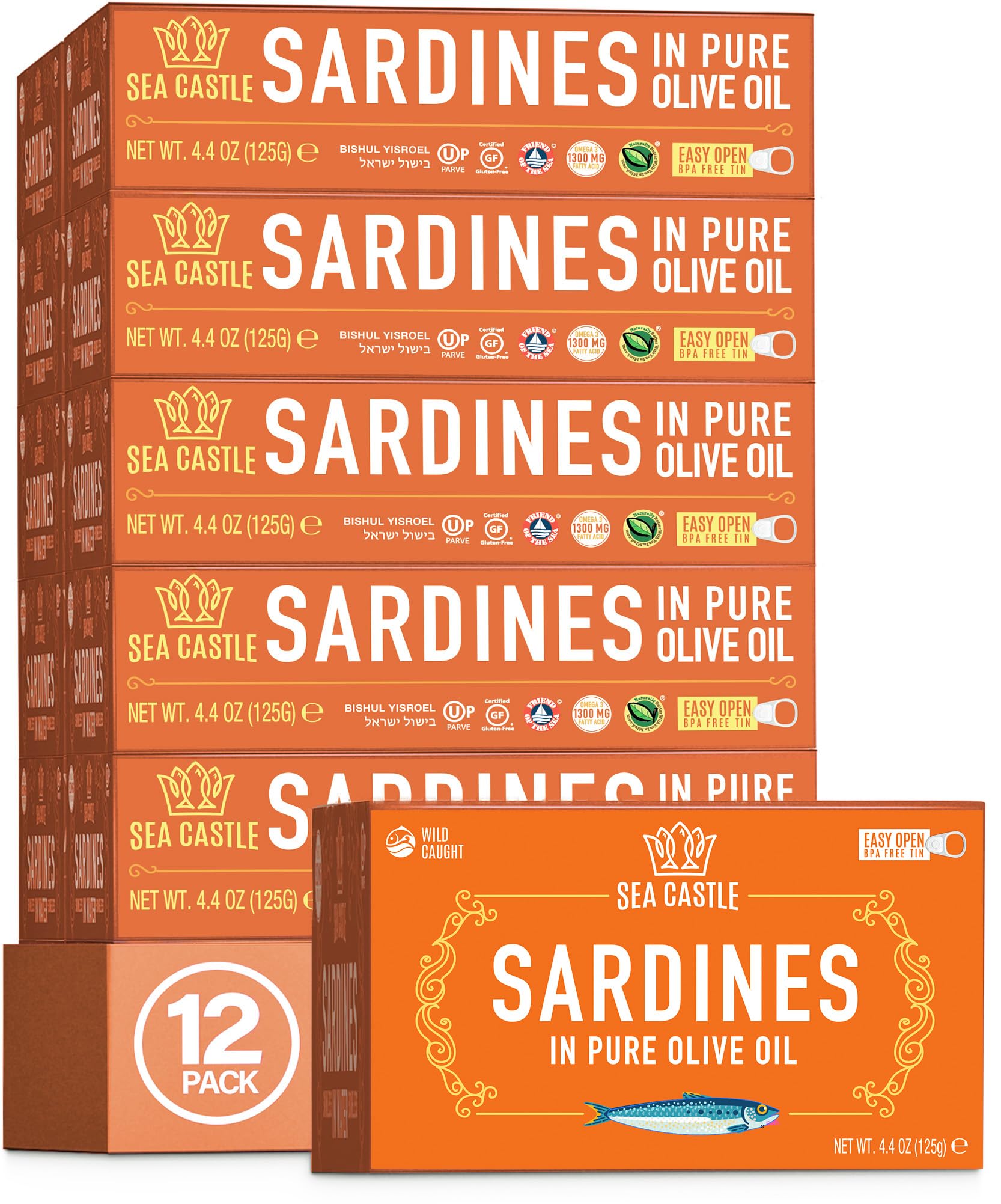Sea Castle Sardines in Pure Olive Oil, 4.4oz (12 Pack)
