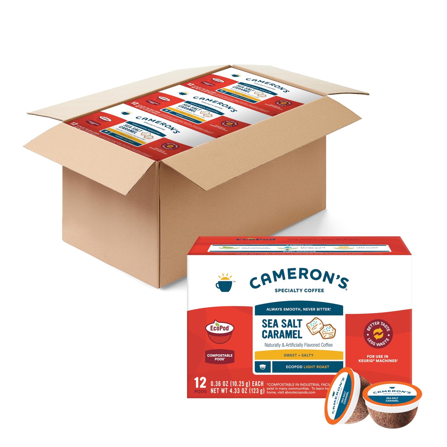 Cameron s Coffee Single Serve Pods, Flavored, Sea Salt Caramel, 12 Count (Pack of 6)