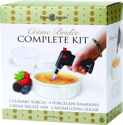 Dean Jacobs Quick & Delicious Creme Brulee Gift Set with Culinary Torch for Caramelizing Tops
