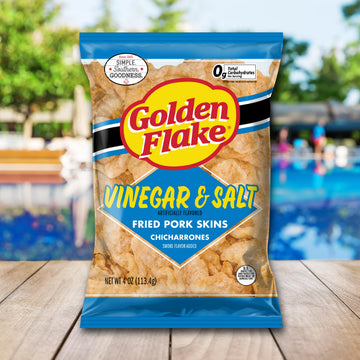 Golden Flake Salt & Vinegar Pork Rinds  4 oz Bags (Pack of 12) - Tangy & Savory Pork Skins - Gluten-Free  Low Carb  Keto Snack with Bold Southern Flavor