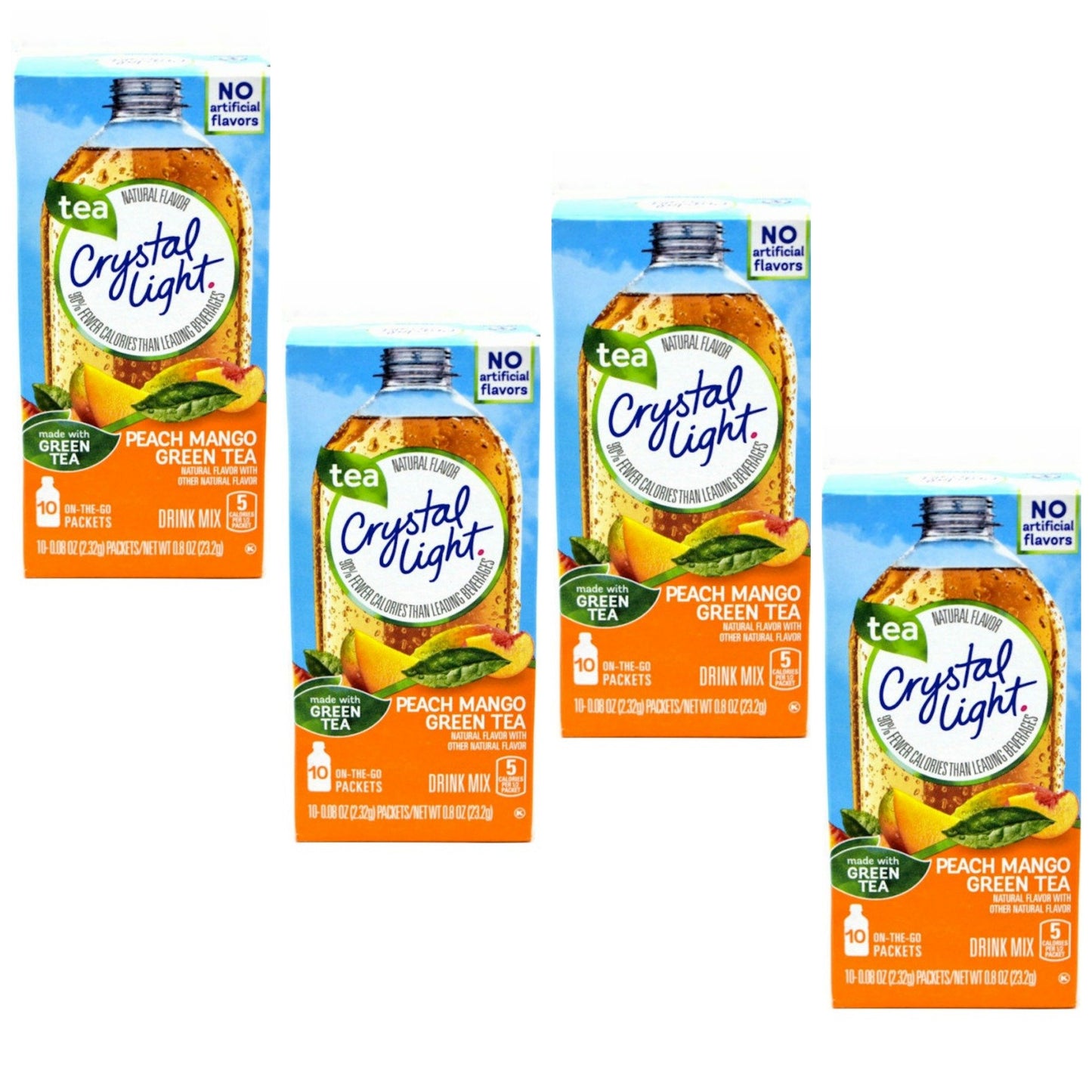 Crystal Light On The Go Peach Mango Green Tea (Pack Of 4) Gluten Free - New 2016 Packaging