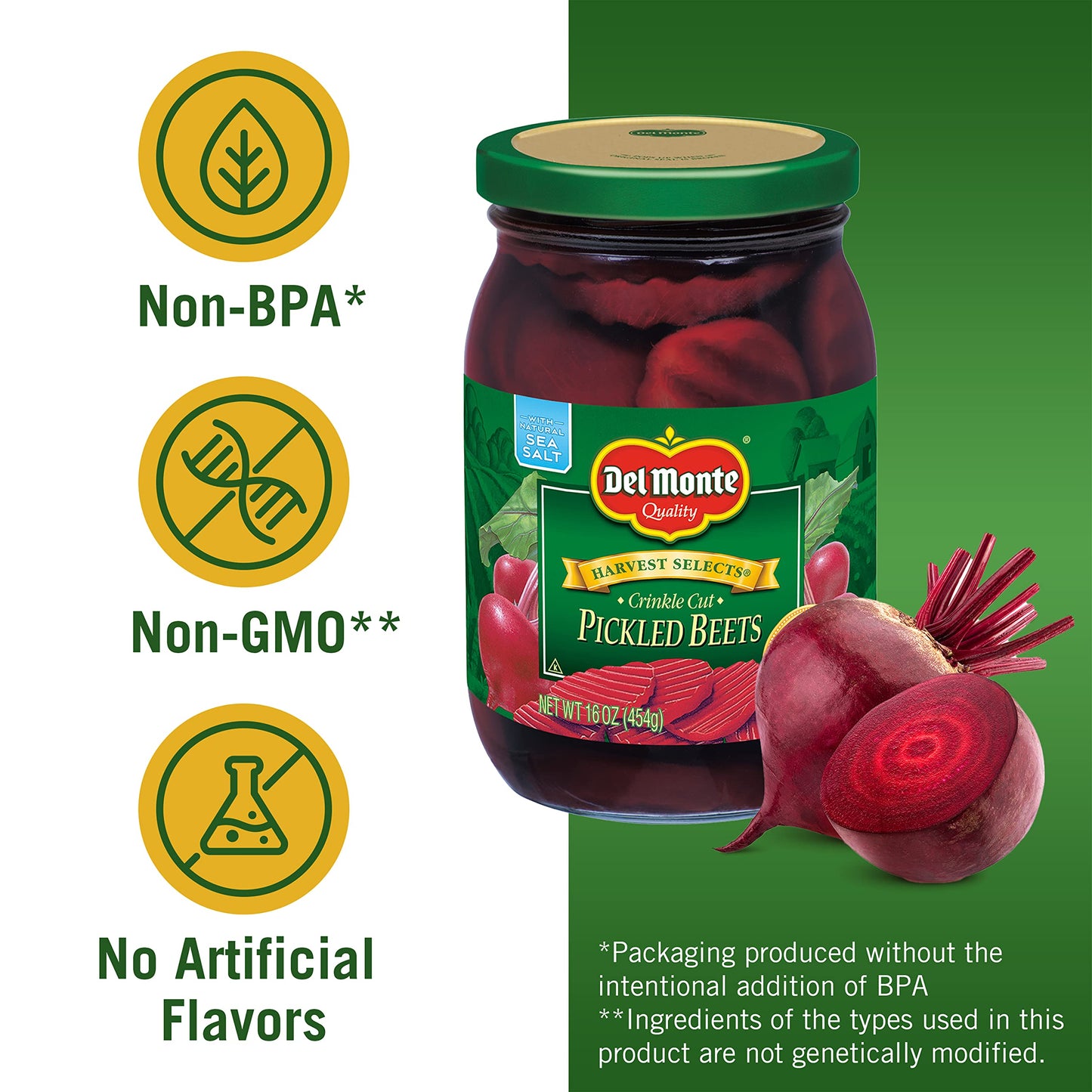 Del Monte Harvest Selects Crinkle Cut Pickled Beets, Ready To Eat Pickled Beets, 12 Pack, 16 Oz Jar