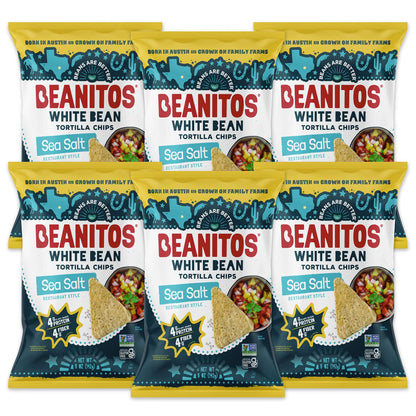 Beanitos Bean Chips - Restaurant Style Sea Salt - (6 Pack) 5 oz Family Size Bag - White Bean Tortilla Chips - Vegan Snack with G