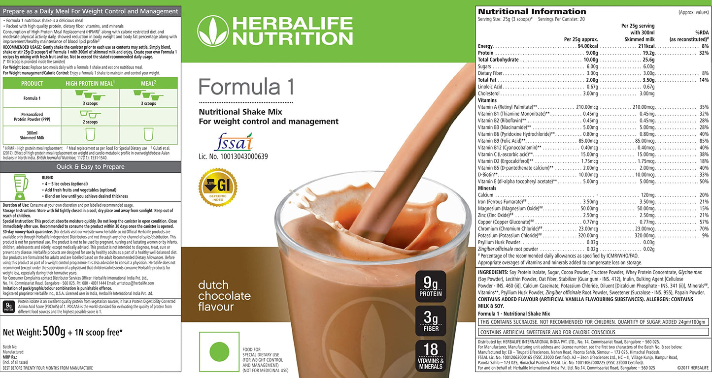 Herbalife Formula 1 Nutritional Shake Mix, Meal Replacement, 500g, Chocolate Flavor