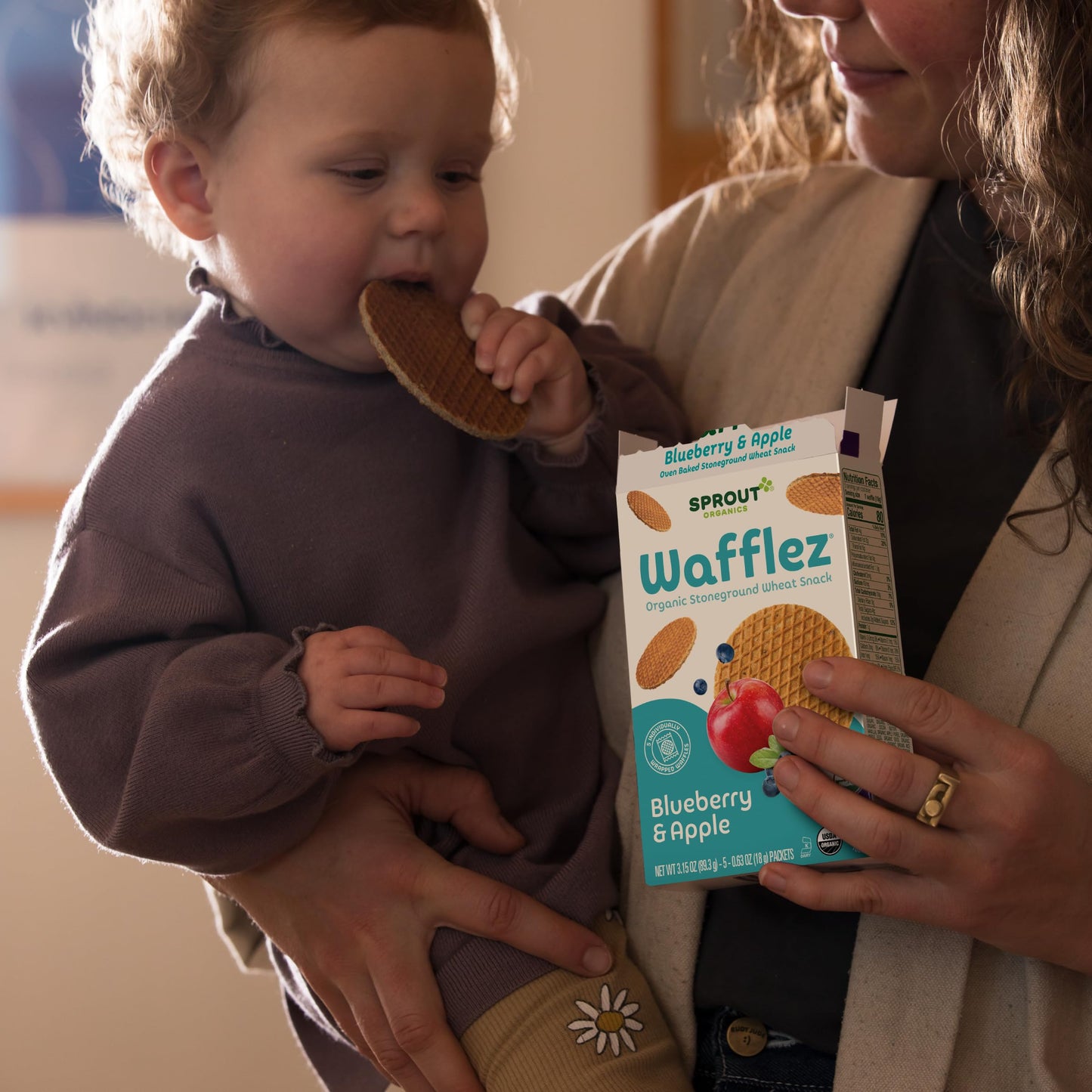 Sprout Organics, Toddler Snacks, Cocomelon Blueberry Apple Wafflez, Single Serve Waffles, 50-Count