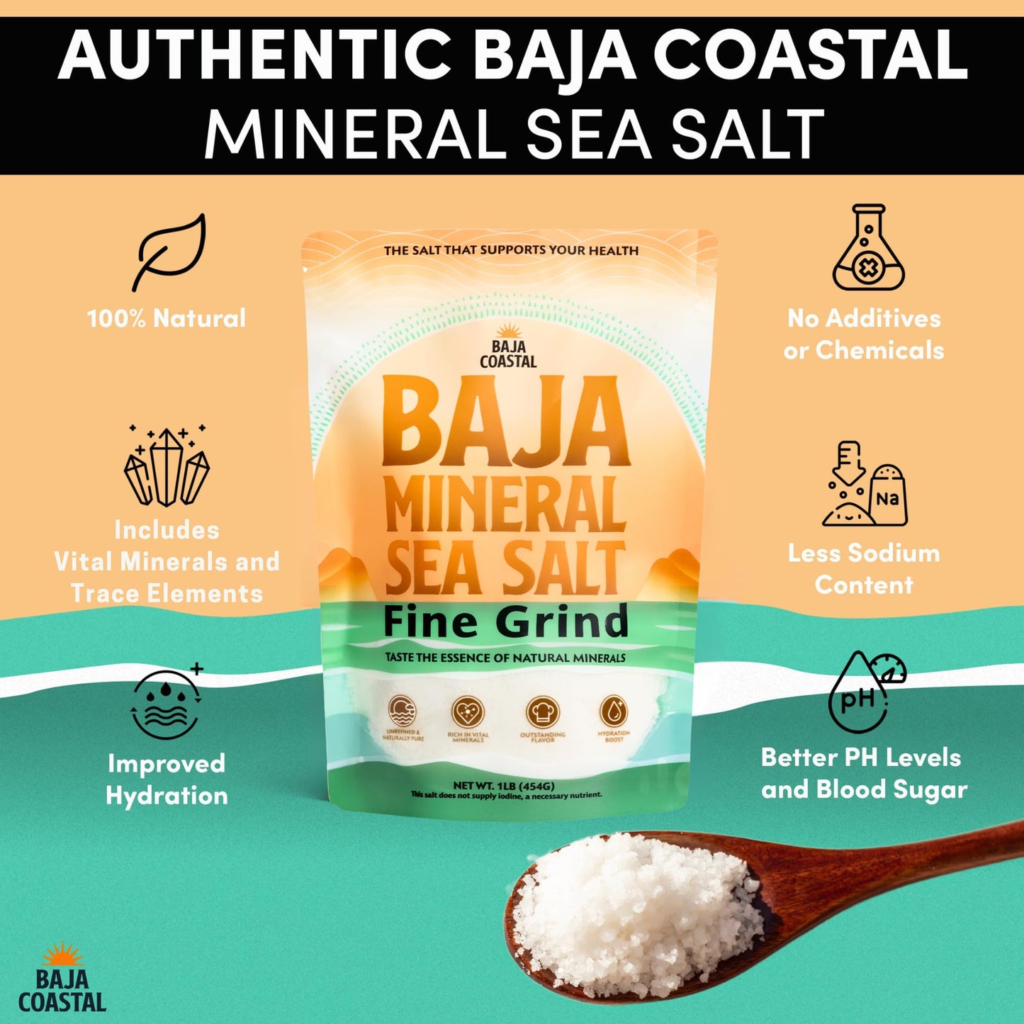 Baja Coastal Baja Mineral Sea Salt, Fine Grind, 100% Organic, 16oz