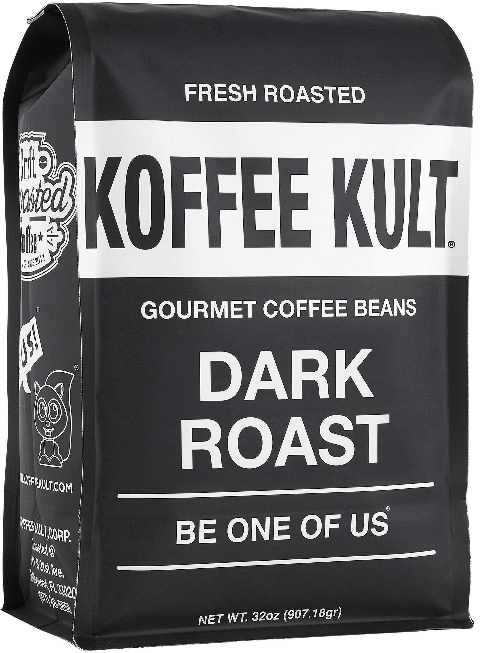 Koffee Kult Dark Roast Whole Bean Coffee - Small Batch Gourmet Aromatic Artisan Blend 100% Arabica Coffee Beans Organically Sour