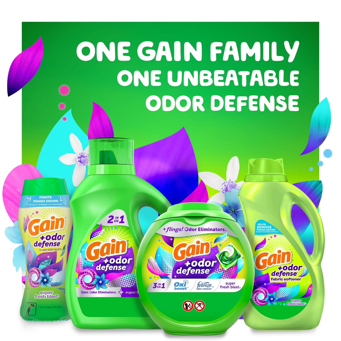 Gain + Odor Defense Liquid Laundry Detergent, Super Fresh Blast Scent, 88 Oz, 61 Loads, He Compatible
