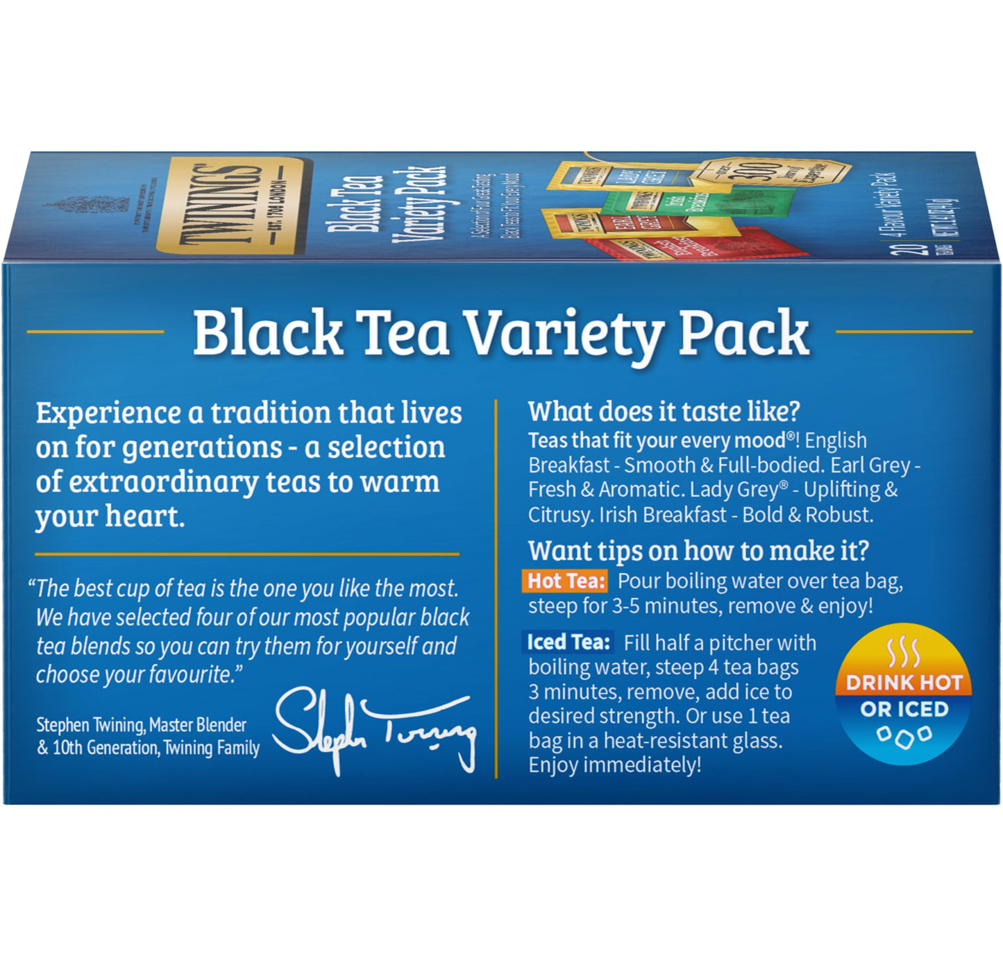 Twinings Black Tea Variety 2-Pack with Earl Grey Tea, English Breakfast Tea, Irish Breakfast Tea, and Lady Grey Tea Bags, Indivi