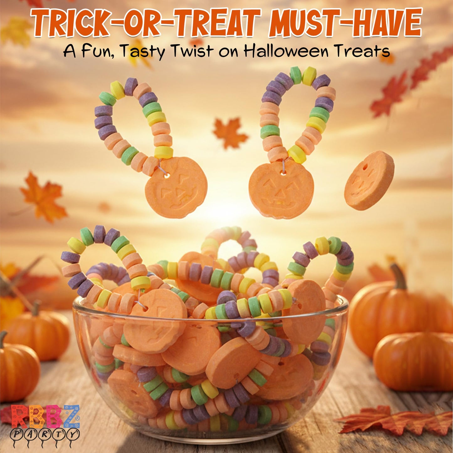 Pumpkin Candy Bracelets - 24 Thanksgiving Themed Snacks - Individually Wrapped Bulk Candy - Fall Goodies - Class Treats & Kids P
