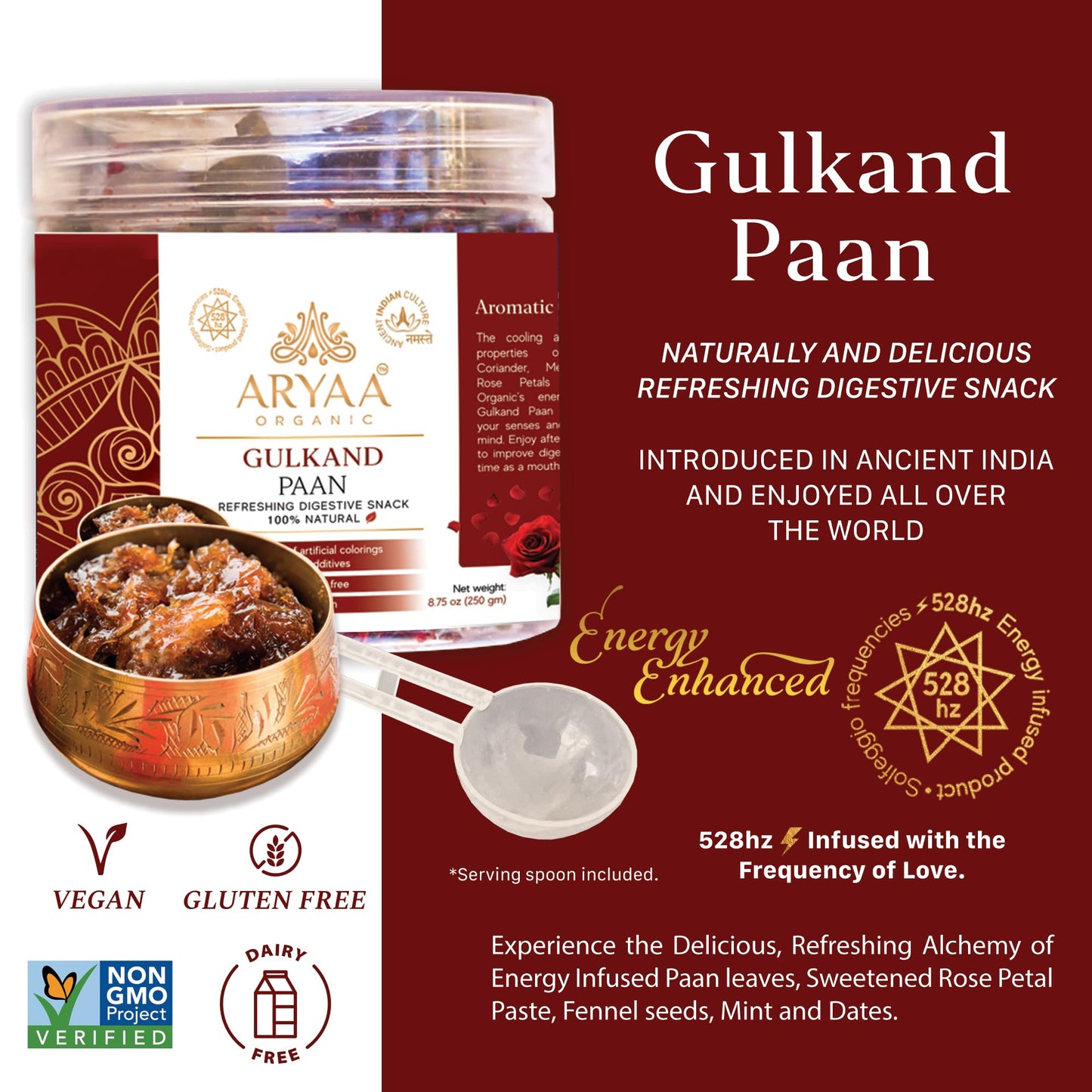 Aryaa Organic Gulkand Paan Herbal Tea & Digestive Snack 250g | 100% Natural, Vegan, Gluten-Friendly, Non-GMO