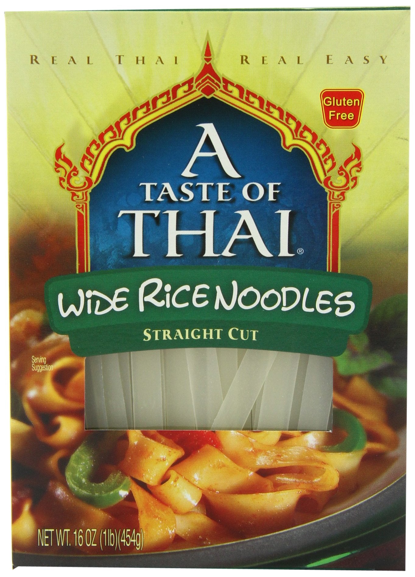 A Taste of Thai Fettuccine Rice Noodles (Straight Cut)| Restaurant-Quality Thai Flavor in Minutes | Vegan, Gluten-Free,Wheat Free, Non-GMO| Perfect for Stir-Fries, Soup & Asian Dishes 16 oz, Pack of 6