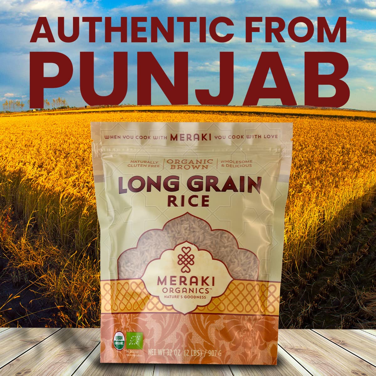 Meraki Organic Brown Long Grain Rice 2 Lb Bag - Low Gi & High In Fiber, Separated Fluffy Grain & Nutty Texture - Authentic Rice